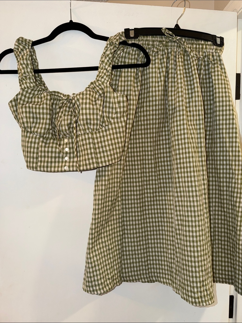 NWT Tulléa  Gingham Crop Top & Midi Skirt Set Women’s Size Small